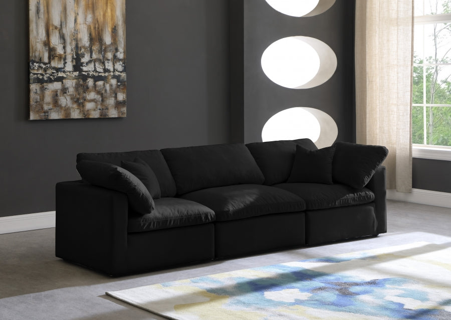 Plush Black Velvet Standard Modular Down Filled Cloud-Like Comfort Overstuffed 105" Sofa - 602Black-S105 - Vega Furniture