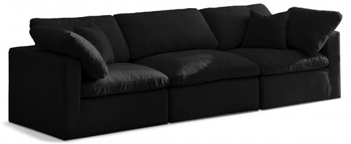 Plush Black Velvet Standard Modular Down Filled Cloud-Like Comfort Overstuffed 105" Sofa - 602Black-S105 - Vega Furniture