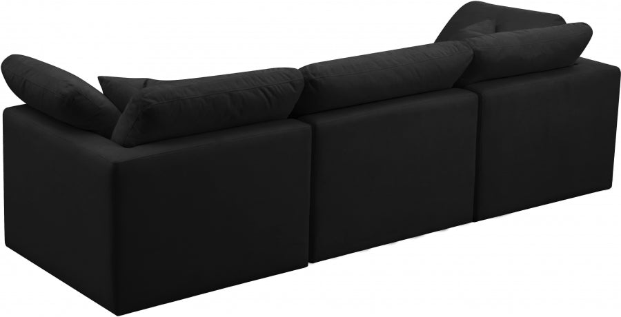 Plush Black Velvet Standard Modular Down Filled Cloud-Like Comfort Overstuffed 105" Sofa - 602Black-S105 - Vega Furniture