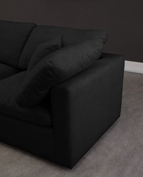 Plush Black Velvet Standard Modular Down Filled Cloud-Like Comfort Overstuffed 105" Sofa - 602Black-S105 - Vega Furniture