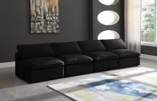 Plush Black Velvet Standard Modular Down Filled Cloud-Like Comfort Overstuffed 140" Armless Sofa - 602Black-S4 - Vega Furniture