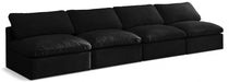 Plush Black Velvet Standard Modular Down Filled Cloud-Like Comfort Overstuffed 140" Armless Sofa - 602Black-S4 - Vega Furniture