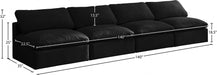 Plush Black Velvet Standard Modular Down Filled Cloud-Like Comfort Overstuffed 140" Armless Sofa - 602Black-S4 - Vega Furniture