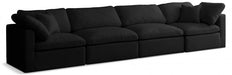 Plush Black Velvet Standard Modular Down Filled Cloud-Like Comfort Overstuffed 140" Sofa - 602Black-S140 - Vega Furniture