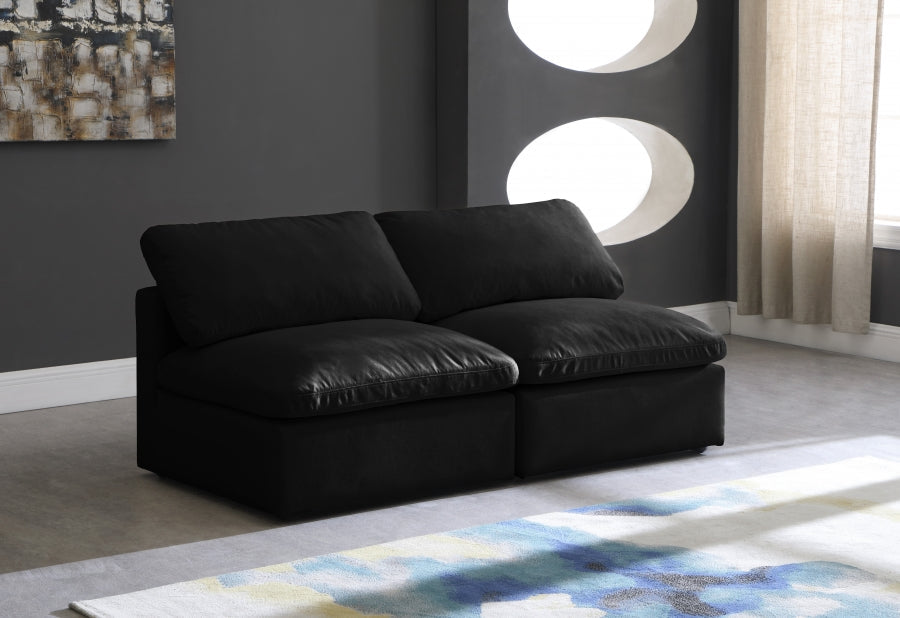 Plush Black Velvet Standard Modular Down Filled Cloud-Like Comfort Overstuffed 70" Armless Sofa - 602Black-S2 - Vega Furniture