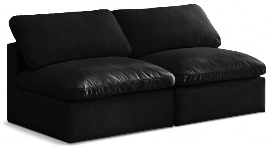 Plush Black Velvet Standard Modular Down Filled Cloud-Like Comfort Overstuffed 70" Armless Sofa - 602Black-S2 - Vega Furniture