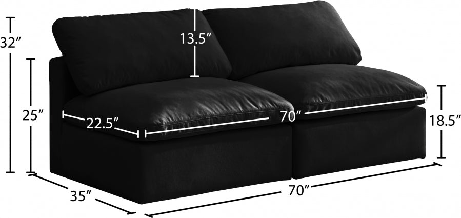 Plush Black Velvet Standard Modular Down Filled Cloud-Like Comfort Overstuffed 70" Armless Sofa - 602Black-S2 - Vega Furniture