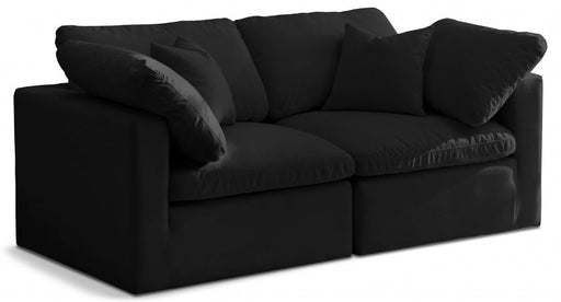 Plush Black Velvet Standard Modular Down Filled Cloud-Like Comfort Overstuffed 70" Sofa - 602Black-S70 - Vega Furniture