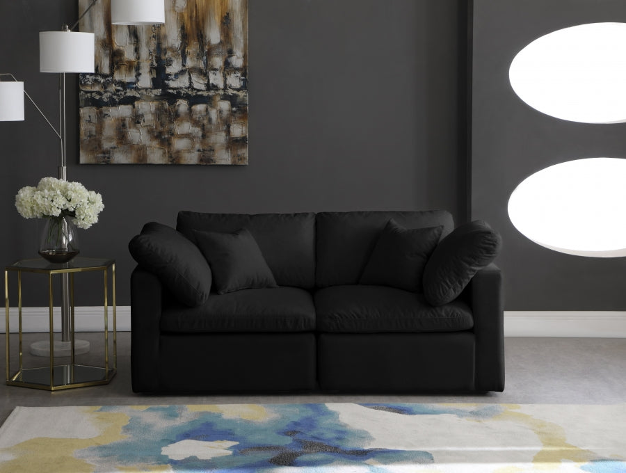 Plush Black Velvet Standard Modular Down Filled Cloud-Like Comfort Overstuffed 70" Sofa - 602Black-S70 - Vega Furniture