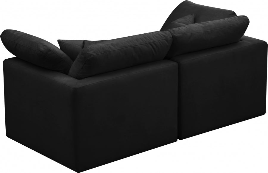 Plush Black Velvet Standard Modular Down Filled Cloud-Like Comfort Overstuffed 70" Sofa - 602Black-S70 - Vega Furniture