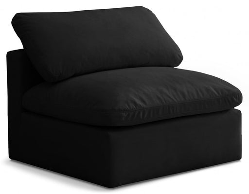 Plush Black Velvet Standard Modular Down Filled Cloud-Like Comfort Overstuffed Armless Chair - 602Black-Armless - Vega Furniture