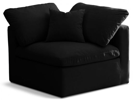 Plush Black Velvet Standard Modular Down Filled Cloud-Like Comfort Overstuffed Corner Chair - 602Black-Corner - Vega Furniture