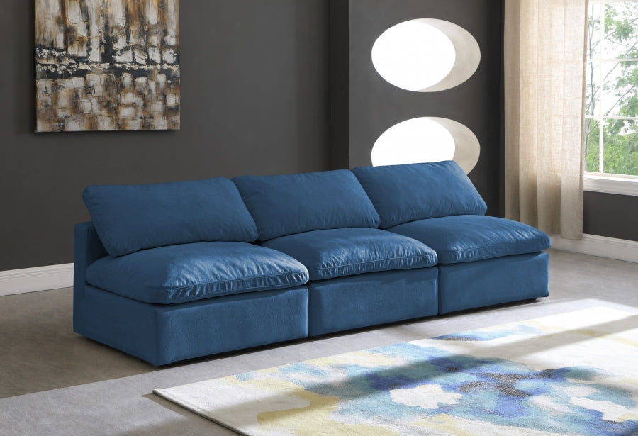 Plush Blue Velvet Standard Modular Down Filled Cloud-Like Comfort Overstuffed 105" Armless Sofa - 602Navy-S3 - Vega Furniture