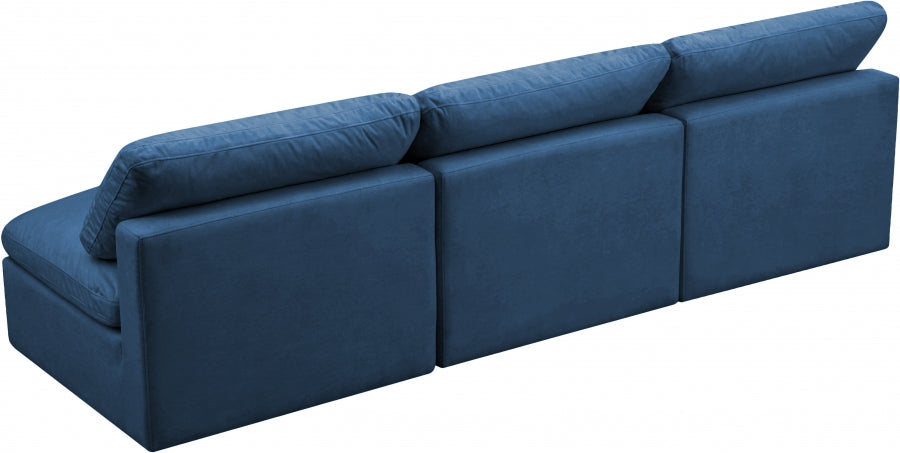 Plush Blue Velvet Standard Modular Down Filled Cloud-Like Comfort Overstuffed 105" Armless Sofa - 602Navy-S3 - Vega Furniture