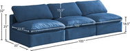 Plush Blue Velvet Standard Modular Down Filled Cloud-Like Comfort Overstuffed 105" Armless Sofa - 602Navy-S3 - Vega Furniture