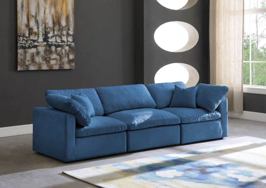 Plush Blue Velvet Standard Modular Down Filled Cloud-Like Comfort Overstuffed 105" Sofa - 602Navy-S105 - Vega Furniture