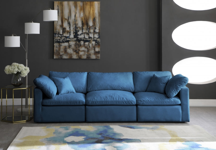 Plush Blue Velvet Standard Modular Down Filled Cloud-Like Comfort Overstuffed 105" Sofa - 602Navy-S105 - Vega Furniture