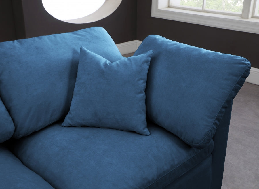 Plush Blue Velvet Standard Modular Down Filled Cloud-Like Comfort Overstuffed 105" Sofa - 602Navy-S105 - Vega Furniture