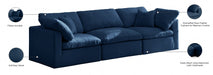 Plush Blue Velvet Standard Modular Down Filled Cloud-Like Comfort Overstuffed 105" Sofa - 602Navy-S105 - Vega Furniture