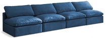 Plush Blue Velvet Standard Modular Down Filled Cloud-Like Comfort Overstuffed 140" Armless Sofa - 602Navy-S4 - Vega Furniture