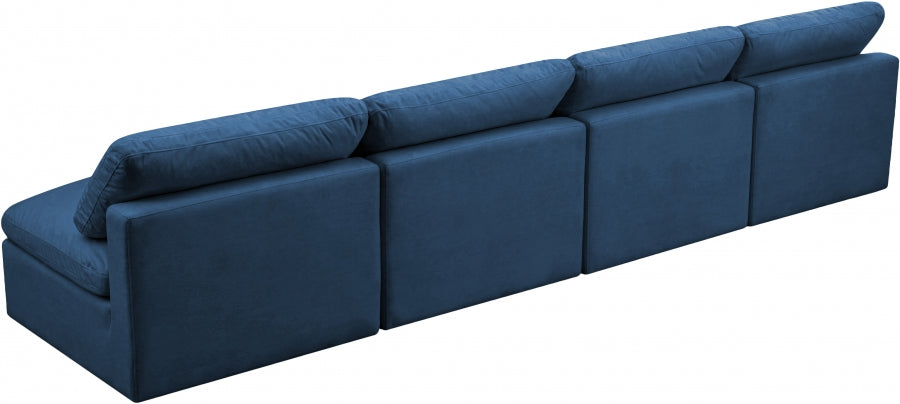 Plush Blue Velvet Standard Modular Down Filled Cloud-Like Comfort Overstuffed 140" Armless Sofa - 602Navy-S4 - Vega Furniture