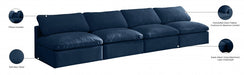 Plush Blue Velvet Standard Modular Down Filled Cloud-Like Comfort Overstuffed 140" Armless Sofa - 602Navy-S4 - Vega Furniture