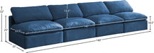 Plush Blue Velvet Standard Modular Down Filled Cloud-Like Comfort Overstuffed 140" Armless Sofa - 602Navy-S4 - Vega Furniture