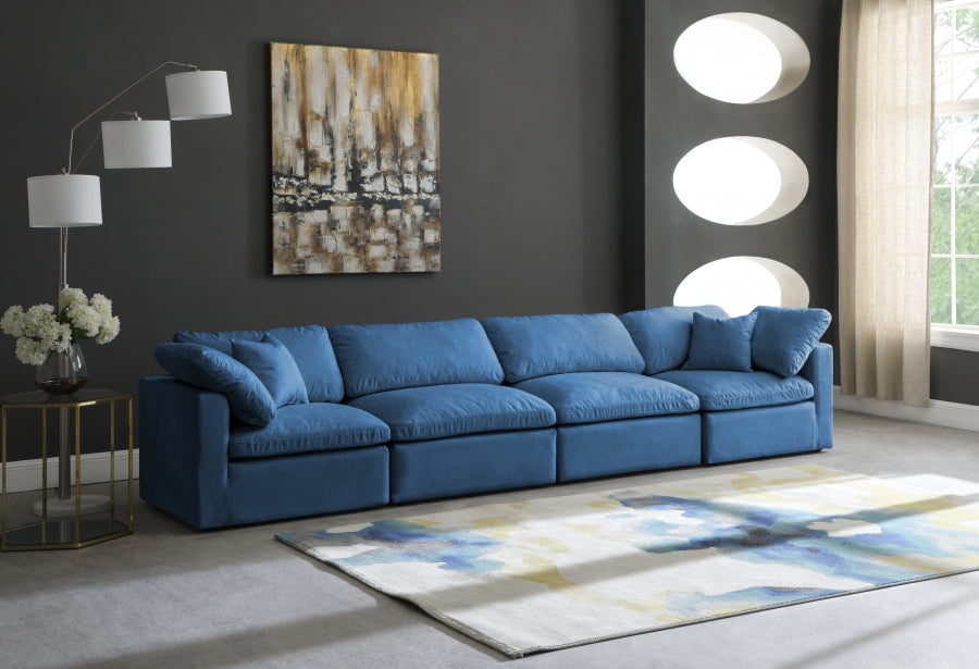 Plush Blue Velvet Standard Modular Down Filled Cloud-Like Comfort Overstuffed 140" Sofa - 602Navy-S140 - Vega Furniture