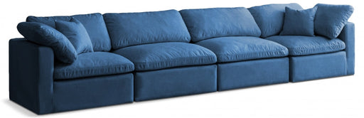 Plush Blue Velvet Standard Modular Down Filled Cloud-Like Comfort Overstuffed 140" Sofa - 602Navy-S140 - Vega Furniture