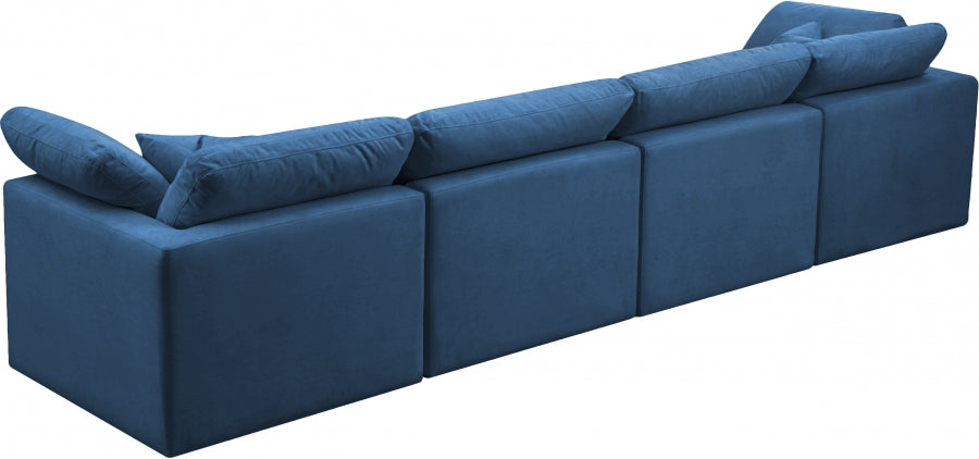 Plush Blue Velvet Standard Modular Down Filled Cloud-Like Comfort Overstuffed 140" Sofa - 602Navy-S140 - Vega Furniture