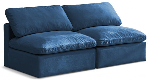 Plush Blue Velvet Standard Modular Down Filled Cloud-Like Comfort Overstuffed 70" Armless Sofa - 602Navy-S2 - Vega Furniture