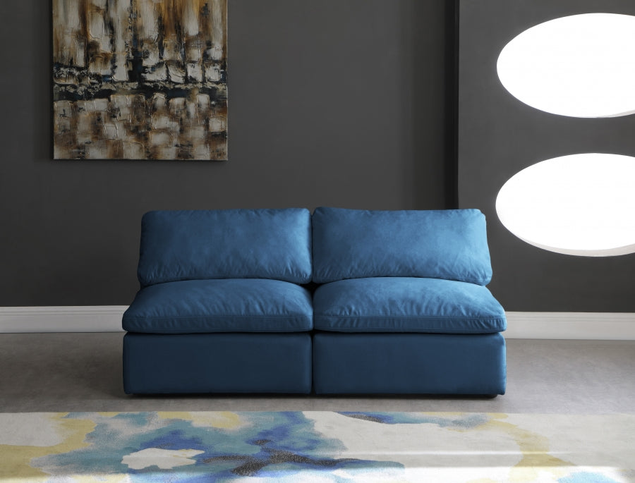 Plush Blue Velvet Standard Modular Down Filled Cloud-Like Comfort Overstuffed 70" Armless Sofa - 602Navy-S2 - Vega Furniture