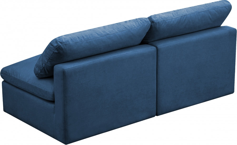 Plush Blue Velvet Standard Modular Down Filled Cloud-Like Comfort Overstuffed 70" Armless Sofa - 602Navy-S2 - Vega Furniture