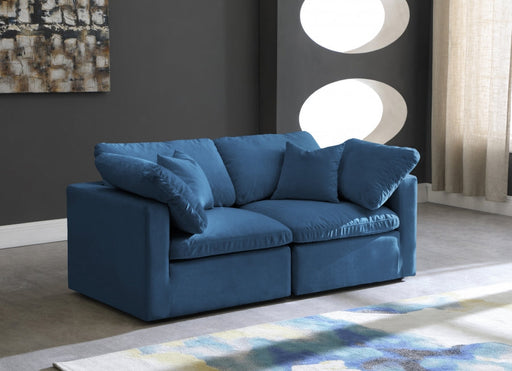 Plush Blue Velvet Standard Modular Down Filled Cloud-Like Comfort Overstuffed 70" Sofa - 602Navy-S70 - Vega Furniture