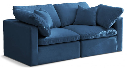 Plush Blue Velvet Standard Modular Down Filled Cloud-Like Comfort Overstuffed 70" Sofa - 602Navy-S70 - Vega Furniture