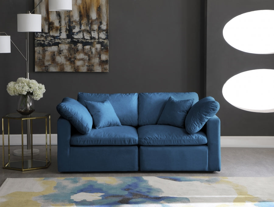 Plush Blue Velvet Standard Modular Down Filled Cloud-Like Comfort Overstuffed 70" Sofa - 602Navy-S70 - Vega Furniture