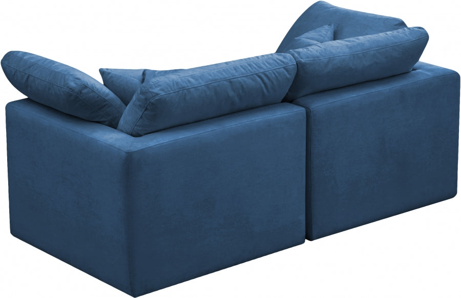 Plush Blue Velvet Standard Modular Down Filled Cloud-Like Comfort Overstuffed 70" Sofa - 602Navy-S70 - Vega Furniture