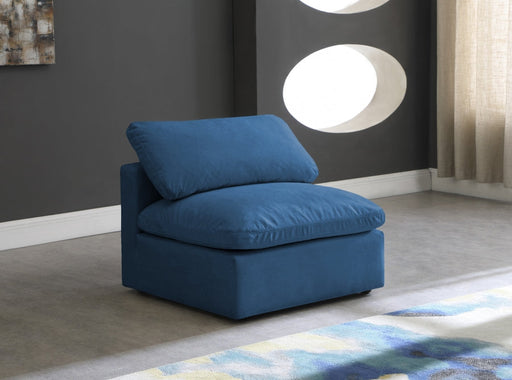 Plush Blue Velvet Standard Modular Down Filled Cloud-Like Comfort Overstuffed Armless Chair - 602Navy-Armless - Vega Furniture