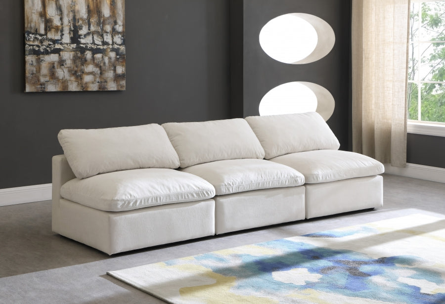 Plush Cream Velvet Standard Modular Down Filled Cloud-Like Comfort Overstuffed 105" Armless Sofa - 602Cream-S3 - Vega Furniture