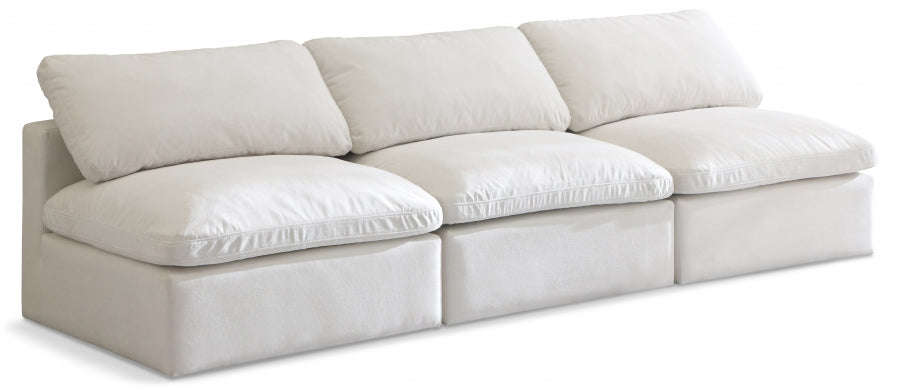 Plush Cream Velvet Standard Modular Down Filled Cloud-Like Comfort Overstuffed 105" Armless Sofa - 602Cream-S3 - Vega Furniture