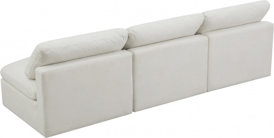 Plush Cream Velvet Standard Modular Down Filled Cloud-Like Comfort Overstuffed 105" Armless Sofa - 602Cream-S3 - Vega Furniture