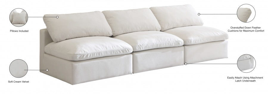 Plush Cream Velvet Standard Modular Down Filled Cloud-Like Comfort Overstuffed 105" Armless Sofa - 602Cream-S3 - Vega Furniture