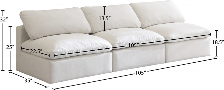 Plush Cream Velvet Standard Modular Down Filled Cloud-Like Comfort Overstuffed 105" Armless Sofa - 602Cream-S3 - Vega Furniture