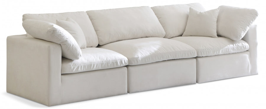 Plush Cream Velvet Standard Modular Down Filled Cloud-Like Comfort Overstuffed 105" Sofa - 602Cream-S105 - Vega Furniture