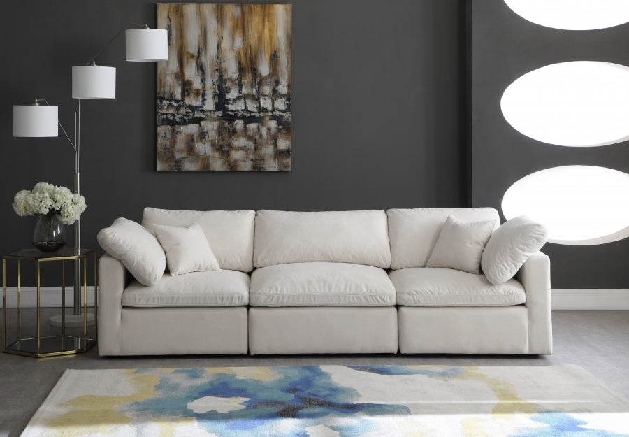 Plush Cream Velvet Standard Modular Down Filled Cloud-Like Comfort Overstuffed 105" Sofa - 602Cream-S105 - Vega Furniture