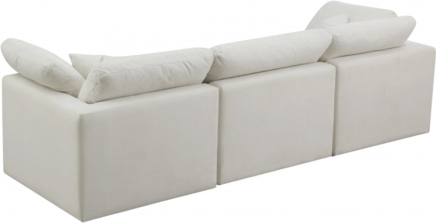 Plush Cream Velvet Standard Modular Down Filled Cloud-Like Comfort Overstuffed 105" Sofa - 602Cream-S105 - Vega Furniture