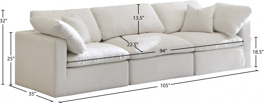 Plush Cream Velvet Standard Modular Down Filled Cloud-Like Comfort Overstuffed 105" Sofa - 602Cream-S105 - Vega Furniture