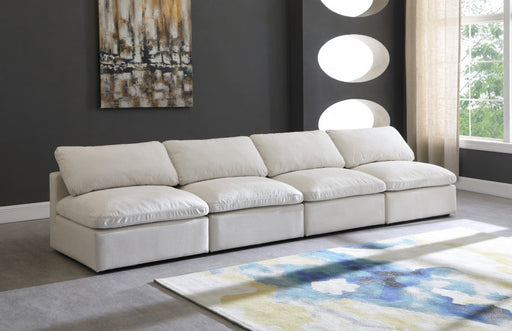 Plush Cream Velvet Standard Modular Down Filled Cloud-Like Comfort Overstuffed 140" Armless Sofa - 602Cream-S4 - Vega Furniture