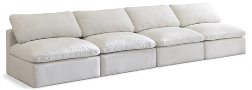 Plush Cream Velvet Standard Modular Down Filled Cloud-Like Comfort Overstuffed 140" Armless Sofa - 602Cream-S4 - Vega Furniture