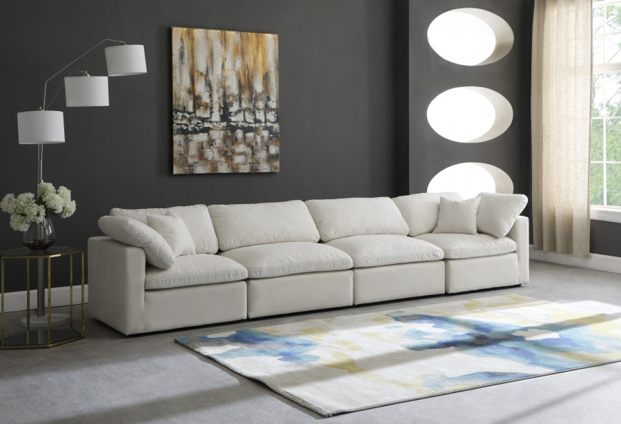 Plush Cream Velvet Standard Modular Down Filled Cloud-Like Comfort Overstuffed 140" Sofa - 602Cream-S140 - Vega Furniture